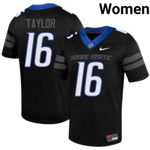 #16 College Football BSU Embroidery Women's Black Jackson Taylor Jerseys 786515-524
