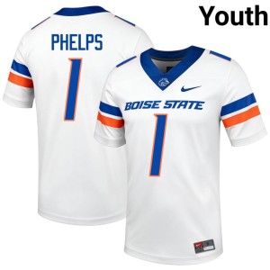 #1 Boen Phelps White College Football Bronco Nation Youth Embroidery Jersey 270954-261